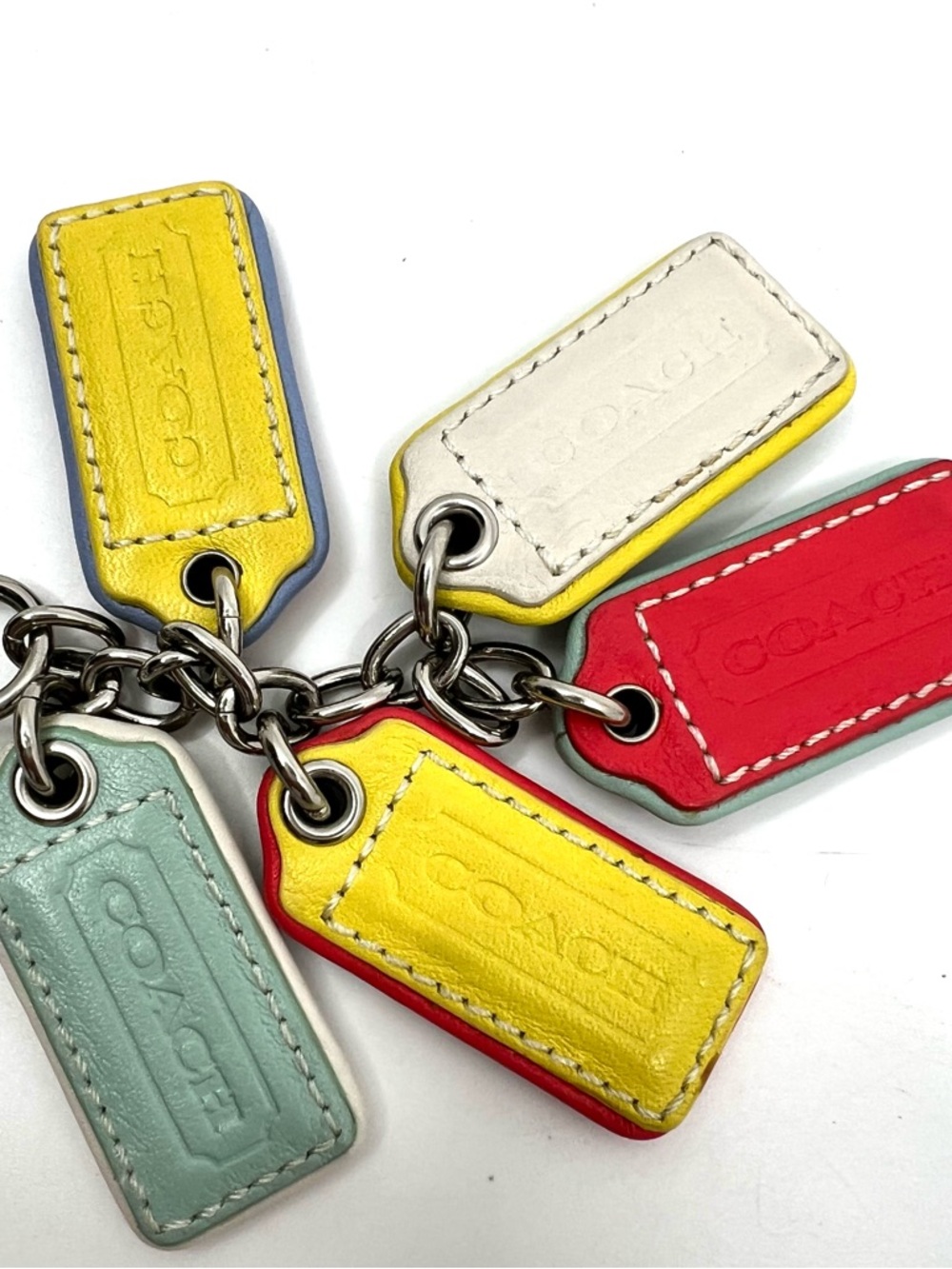 COACH Bright Leather Lozenge Multi 5-Hangtag Bag Charm Dog Leash Clip - Picture 9 of 12